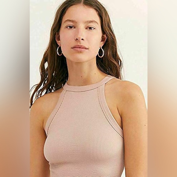 NWT Free People Wide Rib Seamless Cami high neck Top In Ballet Pink - Picture 8 of 14